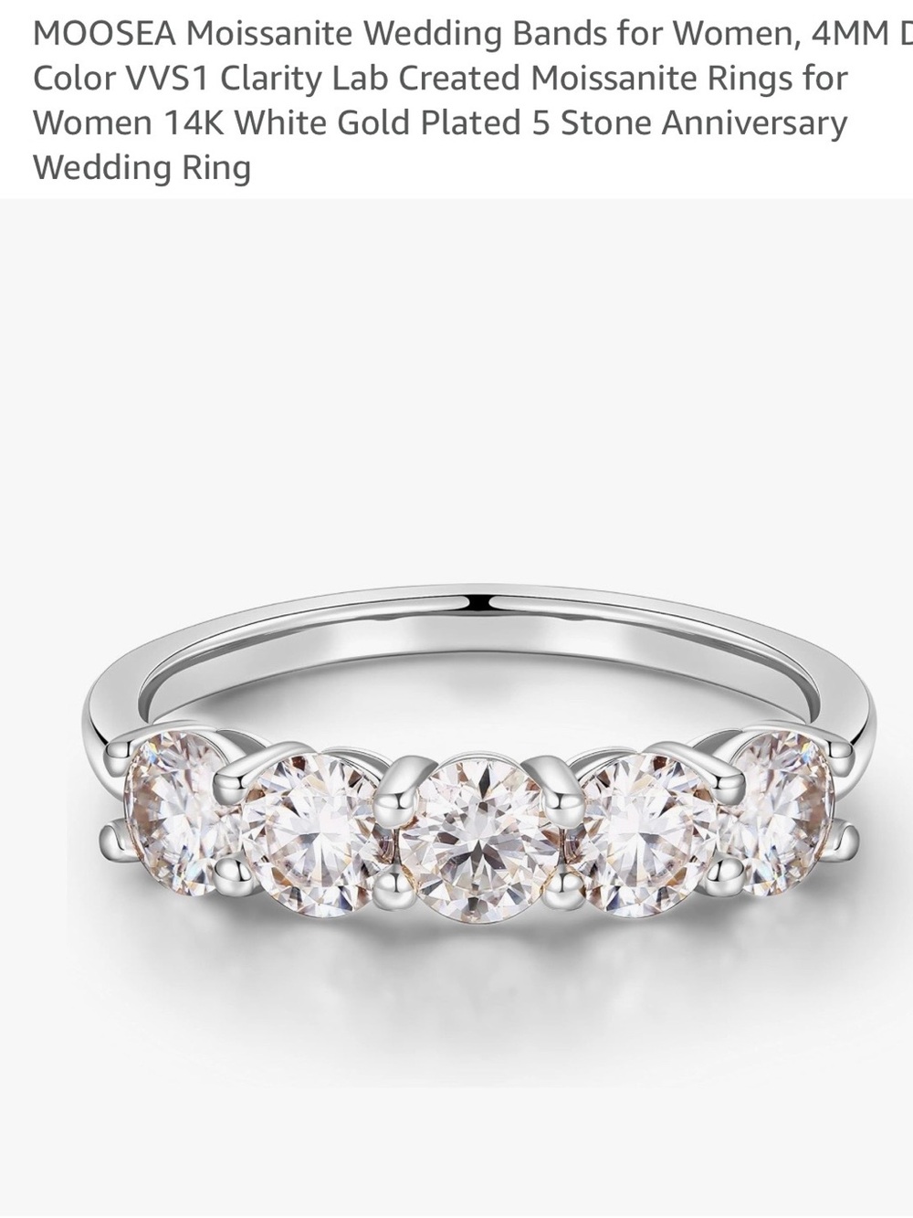 Moonsea Silver-Tone Five-Stone Moissanite Ring with White Stones